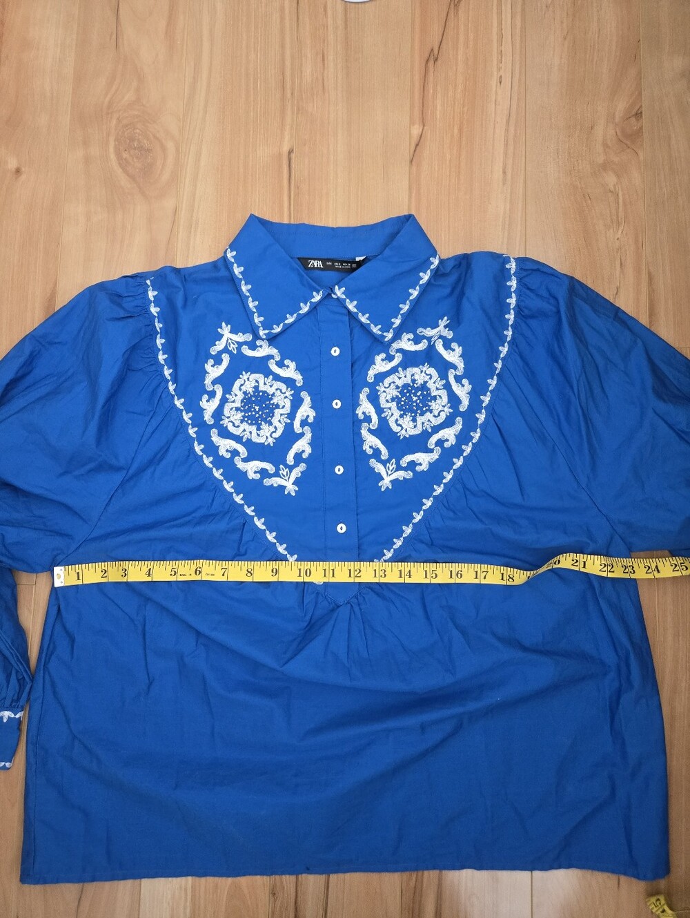 NWT Zara Royal Blue Embroidered Western Yoke Blouse Oversized Boho Top Size Smal - Picture 10 of 10